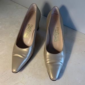 SOLD. Vintage Soft Gold Ferragamo Heels